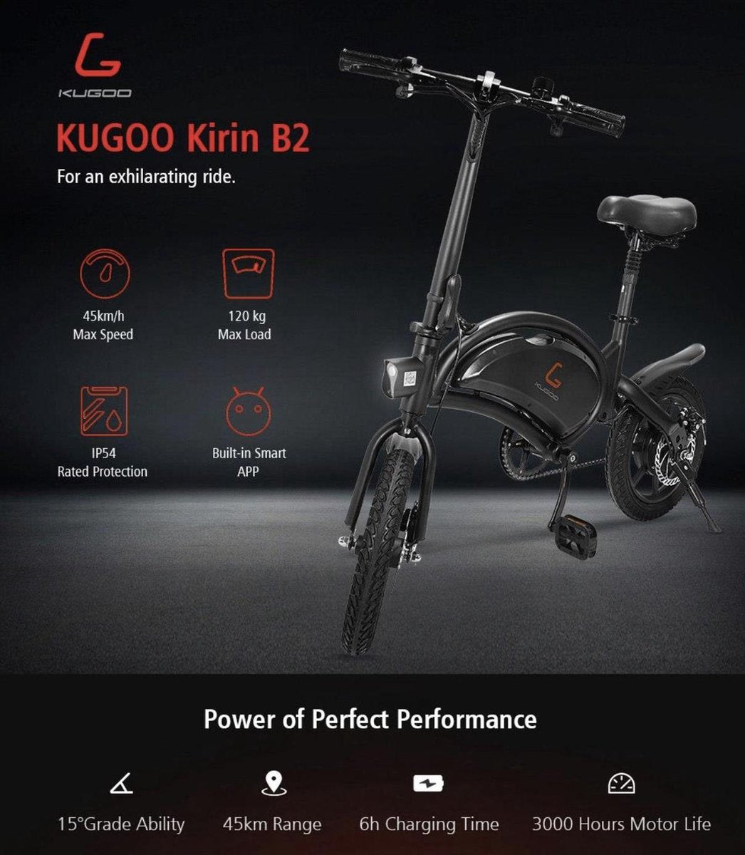 Matrix E Bike - Kugoo B2 Pro - Elektrische opvouwbare fiets/step 14 Inch 400W - met trappers - Snelheid max. 45 km/u - Incl. Stuurtasje