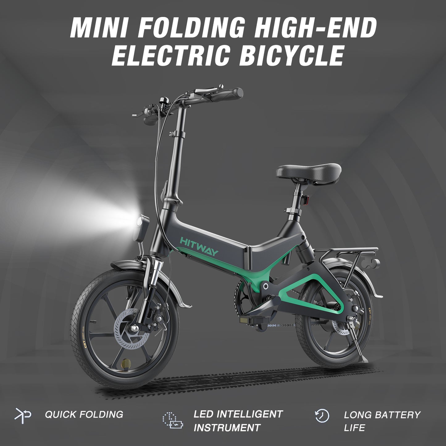 Hitway 14F005 Elektrische Fiets E-bike | Opvouwbaar | 250W Motor | 7.5Ah | 16" | Grijs / Zwart
